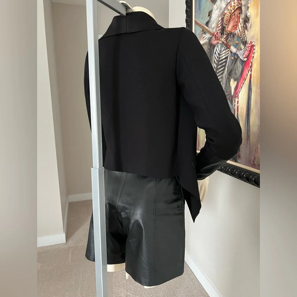 RUDSAK Black Draped Open-Front Jacket with Leather Trim – Modern Statement - Picture 8 of 16